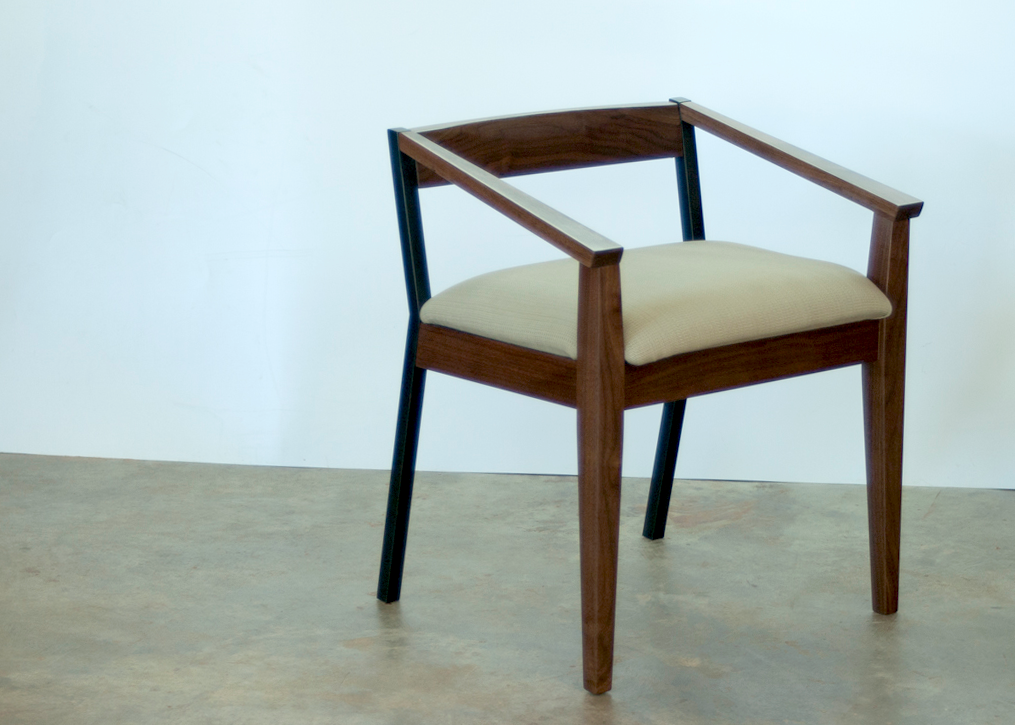 Blackwood arm chair, walnut and steel