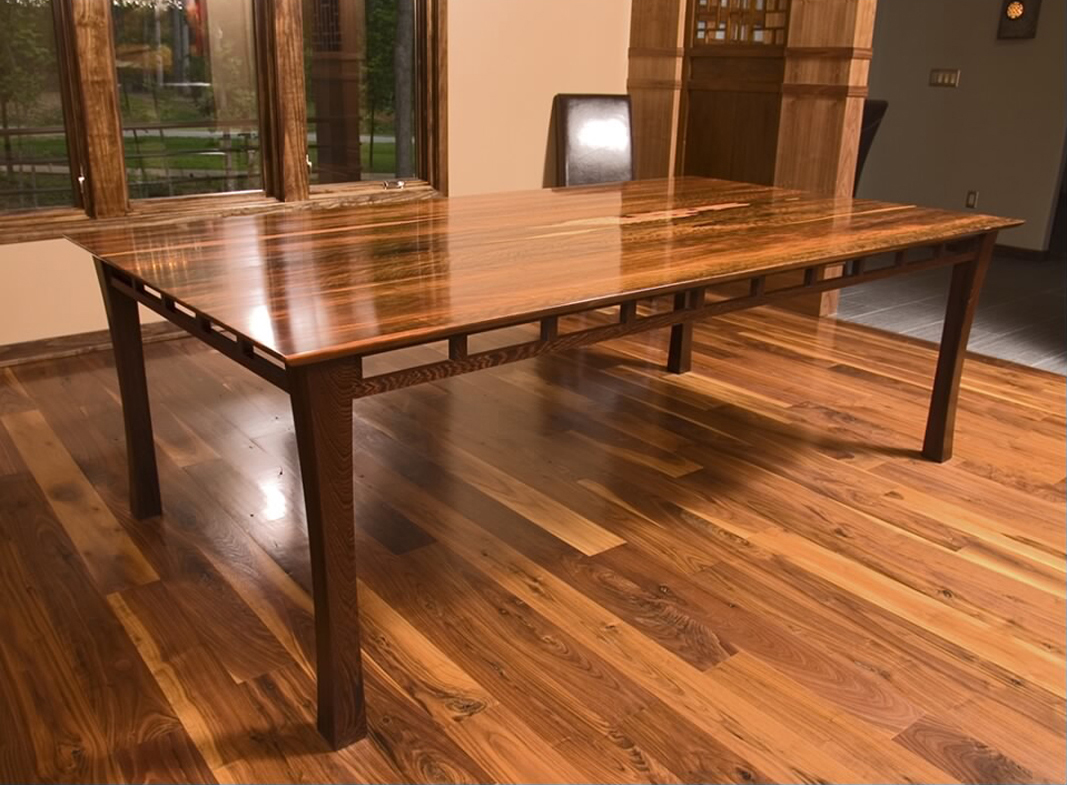 Brunswick dining table, shown in Macassar ebony